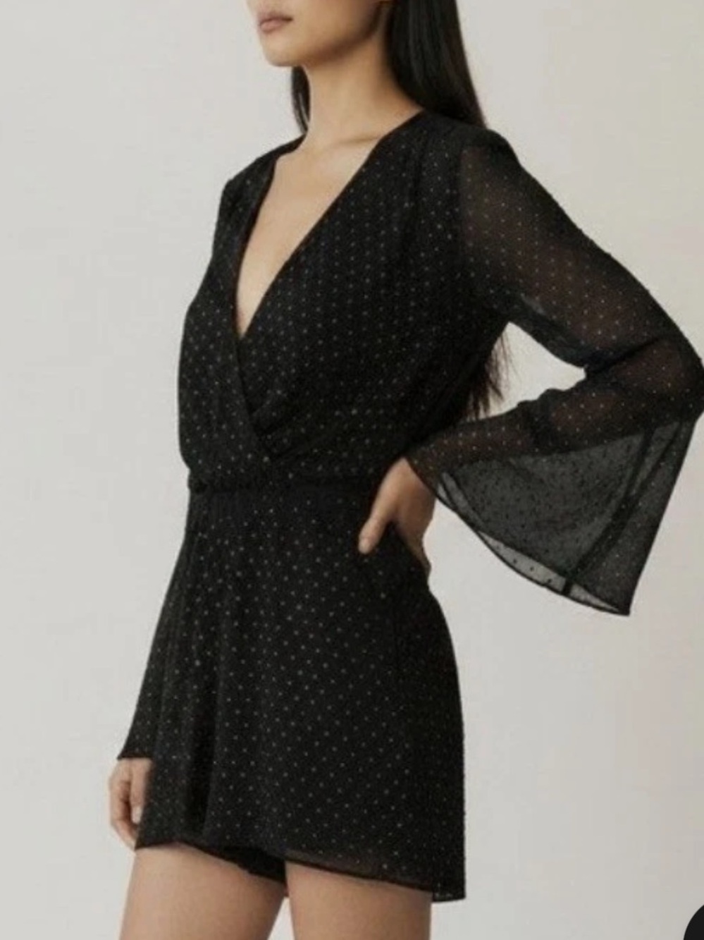 JAYGODFREY Black Sheer Dot V-Neck Mini romper 2